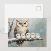 雪に覆われたフクロウの家族 ポストカード (正面/裏面)