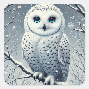 雪に覆われたフクロウ スクエアシール