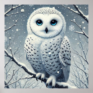 雪に覆われたフクロウ ポスター