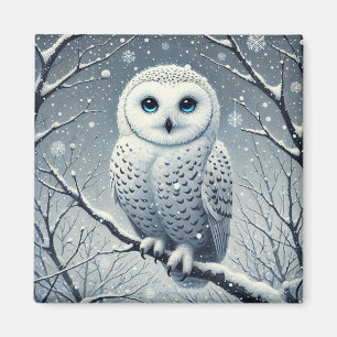 雪に覆われたフクロウ マグネット