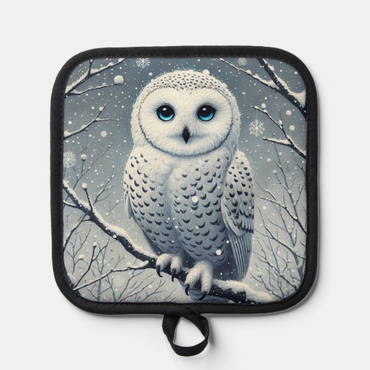雪に覆われたフクロウ 鍋敷き (正面)