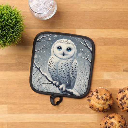 雪に覆われたフクロウ 鍋敷き (トップダウン)