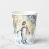 雪に覆われたペンギン – 誕生日パーティー –  紙コップ (裏面)