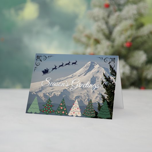 雪に覆われたマウントフッドの風景 箔シーズンカード (クリスマスインサイチュ)