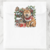 雪に覆われたメールボックスによるセーターの柴犬 スクエアシール (バッグ)