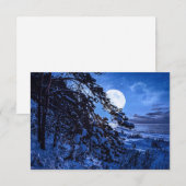雪に覆われたモミの木と夜の海の海岸の上の月 (正面/裏面)