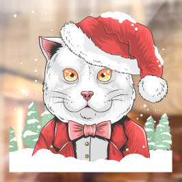 雪に覆われたユーモラスなクリスマスの猫のモミの木 ウィンドウサイン