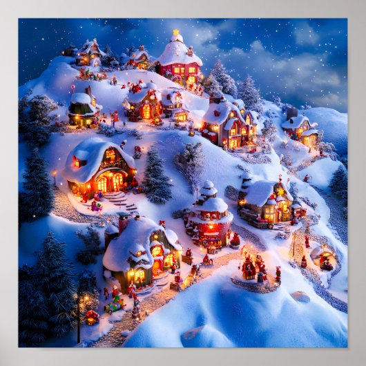 雪に覆われた丘のウィスキカルなクリスマスビレッジ ポスター (正面)