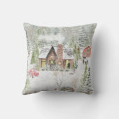 雪に覆われた冬のクリスマスキャビンのシーン クッション (裏面)