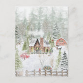 雪に覆われた冬のクリスマスキャビンのシーン ポストカード (正面)