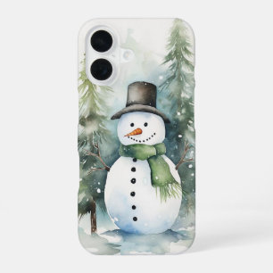 雪に覆われた冬の中に立っている陽気な雪だるま iPhone 16ケース