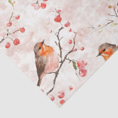 雪に覆われた冬の木と赤い果実の可愛いフィンチバード 薄葉紙 (詳細)