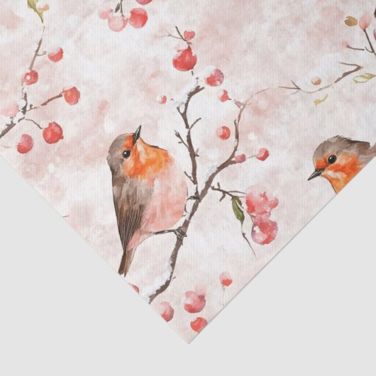 雪に覆われた冬の木と赤い果実の可愛いフィンチバード 薄葉紙 (詳細)