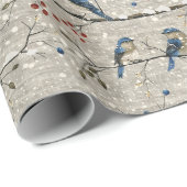 雪に覆われた冬の木の枝に座っている青い鳥 ラッピングペーパー (ロールコーナー)