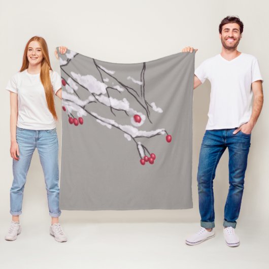 雪に覆われた冬の果実の枝 フリースブランケット (インサイチュ)