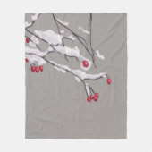 雪に覆われた冬の果実の枝 フリースブランケット (正面)