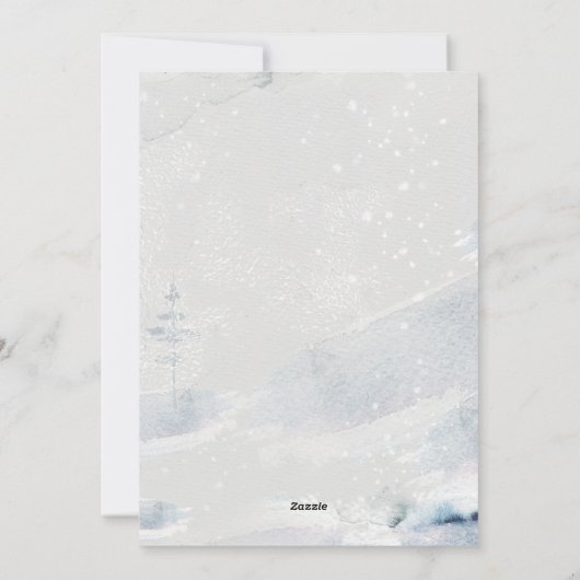 雪に覆われた冬の森とスタグメリークリスマス シーズンカード (裏面)