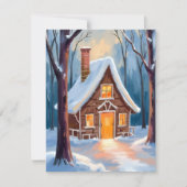 雪に覆われた冬の森のクリスマスのキャビン シーズンカード (正面)