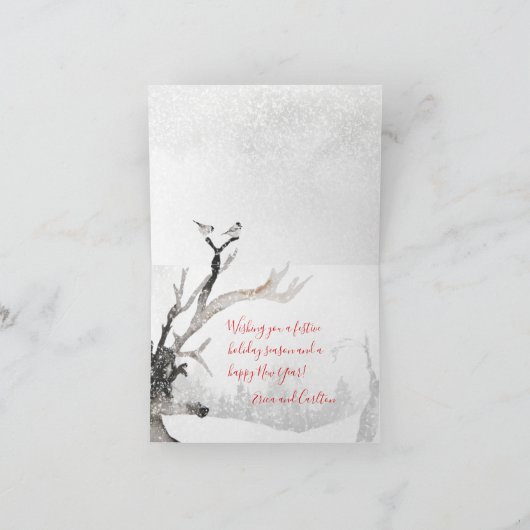 雪に覆われた冬の森のトナカイのメリークリスマス シーズンカード (内部)