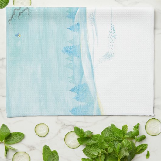 雪に覆われた冬の森の中で鹿を釣る キッチンタオル (折り畳み)