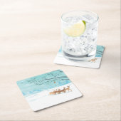 雪に覆われた冬の森の中で鹿を釣る スクエアペーパーコースター (インサイチュ)