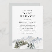 雪に覆われた冬の森の森の赤ちゃんシャワー 招待状 (正面/裏面)