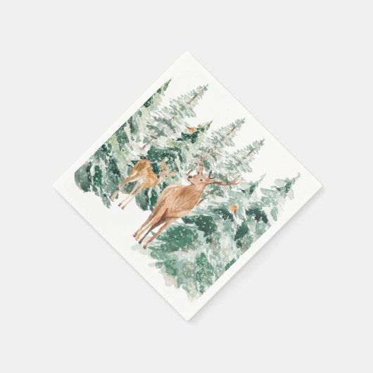 雪に覆われた冬の森の鹿のクリスマス スタンダードカクテルナプキン (角)
