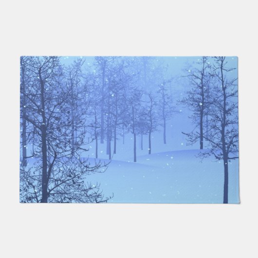 雪に覆われた冬の森 ドアマット (正面)