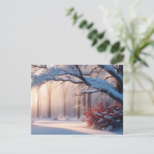 雪に覆われた冬の森 ポストカード (スタンド正面)