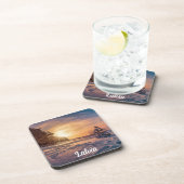 雪に覆われた冬の海岸の夕日 コースター (右側)