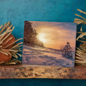 雪に覆われた冬の海岸の夕日 フォトプラーク (側面)