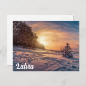 雪に覆われた冬の海岸の夕日 ポストカード (正面/裏面)