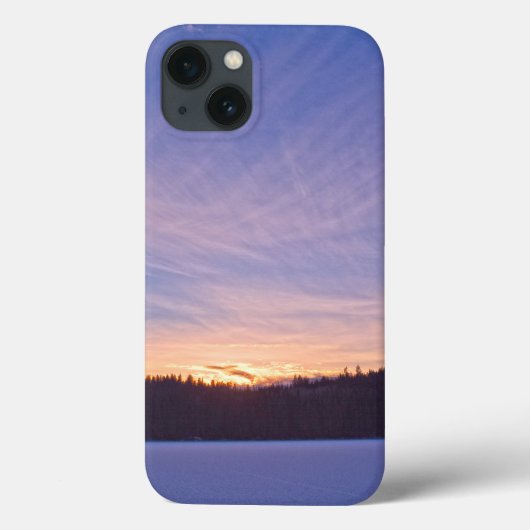 雪に覆われた冬の湖と木の上の夕日 Case-Mate iPhoneケース (裏面)