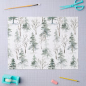 雪に覆われた冬の緑の木クリスマスパターン 薄葉紙 (クラフト)