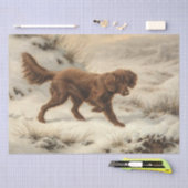 雪に覆われた冬の風景に登場するゴードン・セッター犬 薄葉紙 (クラフト)