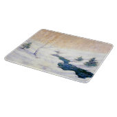 雪に覆われた冬の風景の中を流れる(クリスマスアート) カッティングボード (角)