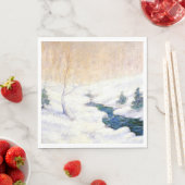 雪に覆われた冬の風景の中を流れる（クリスマスアート） スタンダードランチョンナプキン (インサイチュ)