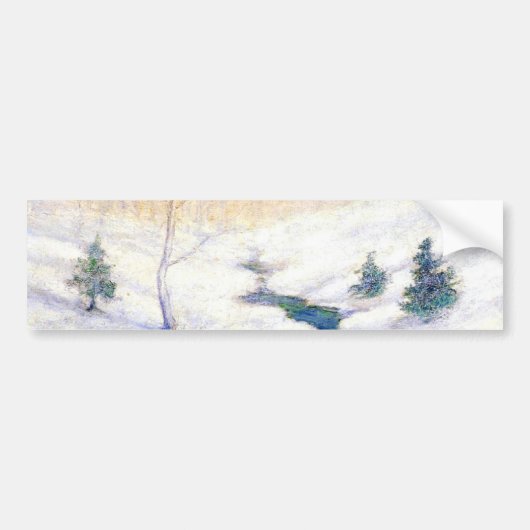 雪に覆われた冬の風景の中を流れる（クリスマスアート） バンパーステッカー (正面)