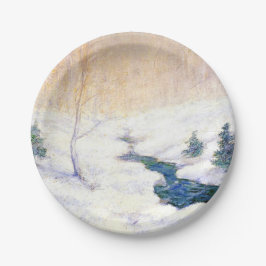 雪に覆われた冬の風景の中を流れる（クリスマスアート） ペーパープレート