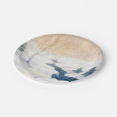 雪に覆われた冬の風景の中を流れる(クリスマスアート) ペーパープレート (アングル)