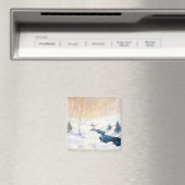 雪に覆われた冬の風景の中を流れる(クリスマスアート) マグネット (インサイチュ (食洗機))