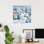 雪に覆われた冬の風景画のポスター ポスター (ホームオフィス)