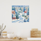 雪に覆われた冬の風景画のポスター ポスター (キッチン)