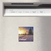 雪に覆われた冬季公園の夕日 マグネット (インサイチュ (食洗機))