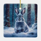 雪に覆われた可愛いウサギ森林セラミックオーナム セラミックオーナメント (裏面)