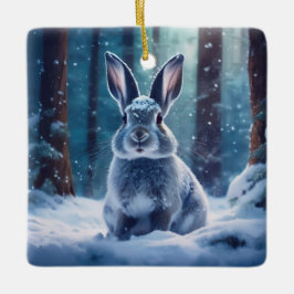 雪に覆われた可愛いウサギ森林セラミックオーナム セラミックオーナメント