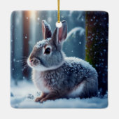 雪に覆われた可愛いウサギ森林セラミックオーナム セラミックオーナメント (裏面)