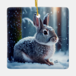 雪に覆われた可愛いウサギ森林セラミックオーナム セラミックオーナメント