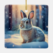雪に覆われた可愛いウサギ森林セラミックオーナム セラミックオーナメント (裏面)