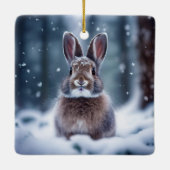 雪に覆われた可愛いウサギ森林セラミックオーナム セラミックオーナメント (裏面)